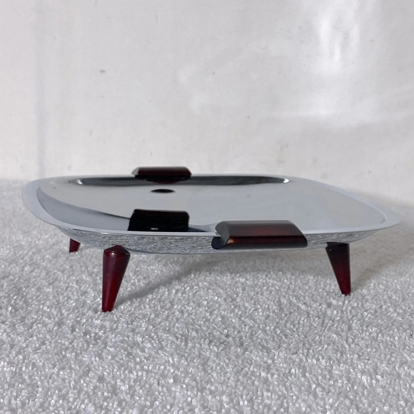 Vintage Glo Hill Gourmates  Chrome And Cherry Red Bakelite Atomic Serving Tray - Picture 4 of 11